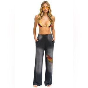 Aviator Nation Parrot Wide Leg Pocket Sweatpants in Faded Smoke. Size XS